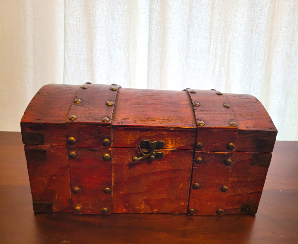 Wood & Metal Dome Top Trunk Chest Box Ralph Lauren inspired Brown, 12 in